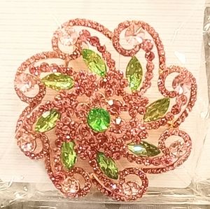 AKA Sorority Colors Flower Crystal Brooch